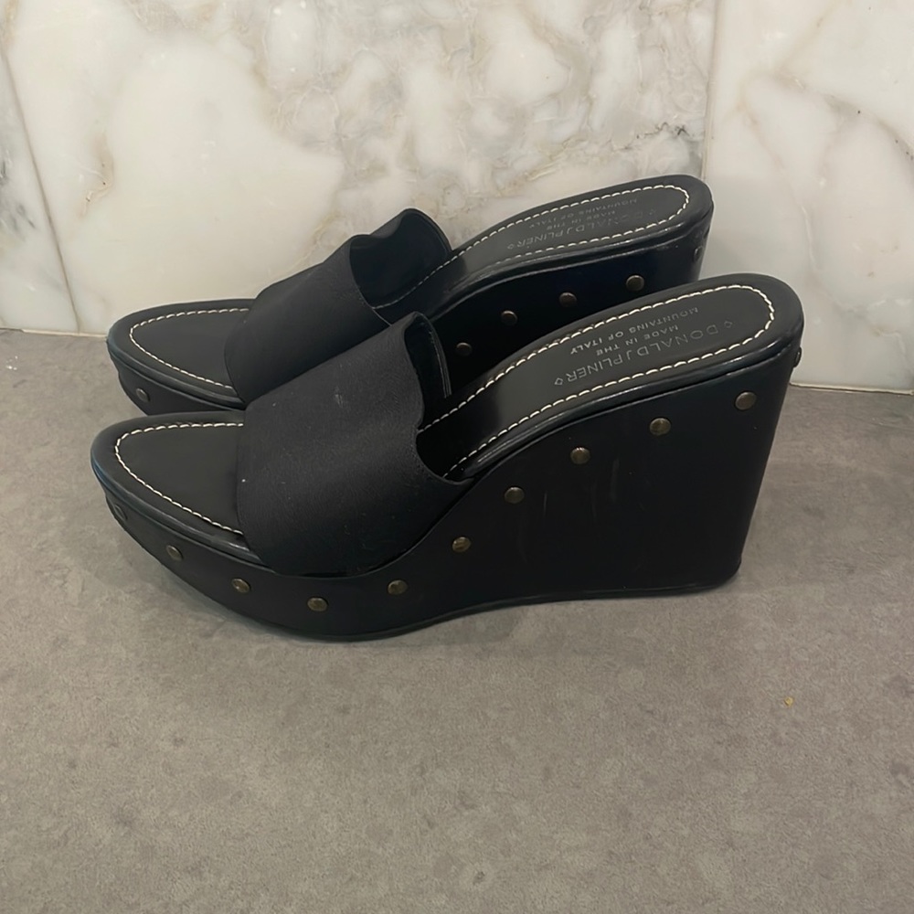 Donald J Pliner Black Studded Wedge Size 9 excellent condition